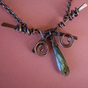 Handcrafted Copper Wire-Wrapped Faceted Labradorite Briolette